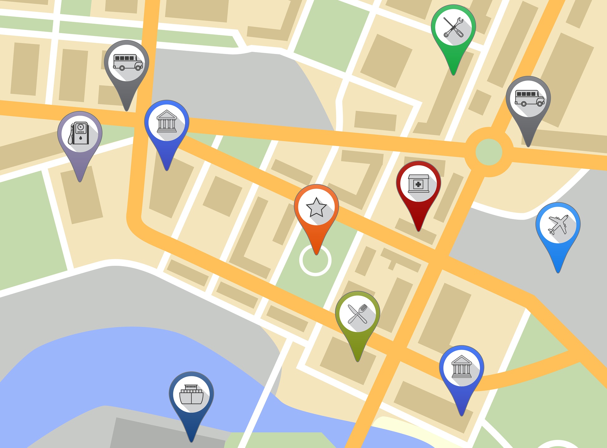 Map with gps icons
